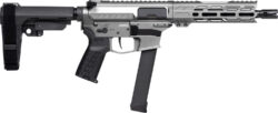 CMMG 99A520FTNG Banshee FE MkGs 9mm Luger 33+1 8" Black Nitride Threaded Barrel, M-LOK Handguard, Tungsten Cerakote Aluminum Receiver w/Picatinny Rail, Black Polymer CMMG RipBrace, CMMG Zeroed Grip